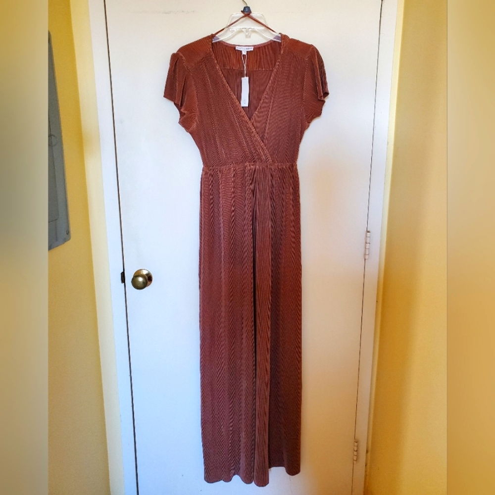 Baltic Born pleated short-sleeved maxi dress, size S, color bronze